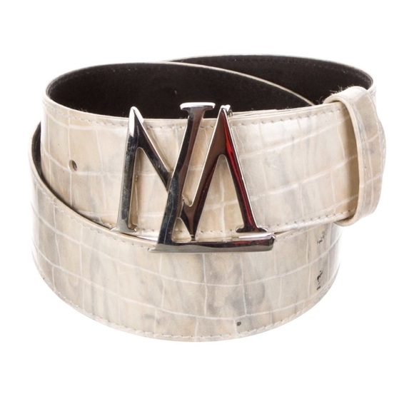 Escada Accessories - Escada Cream Embossed Belt with Silver Logo Buckle